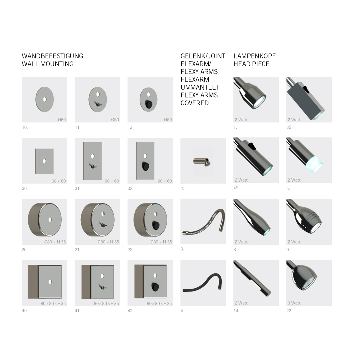 Leseleuchte LIDO Kombinationen